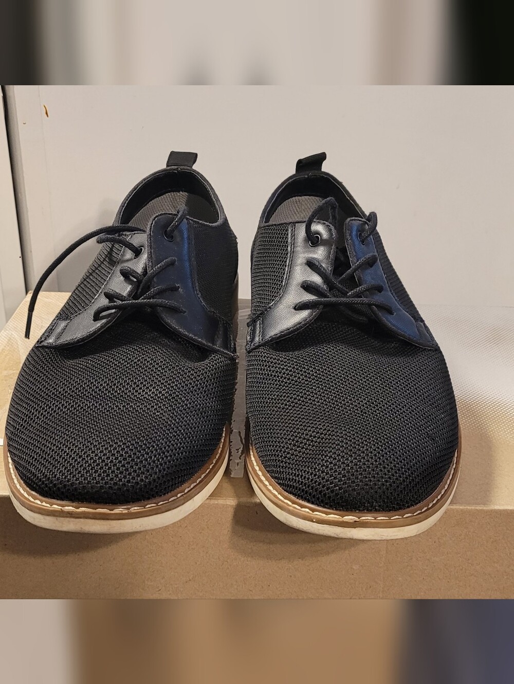 Goodfellow & Co Black Knit Derby Shoes with Tan Trim